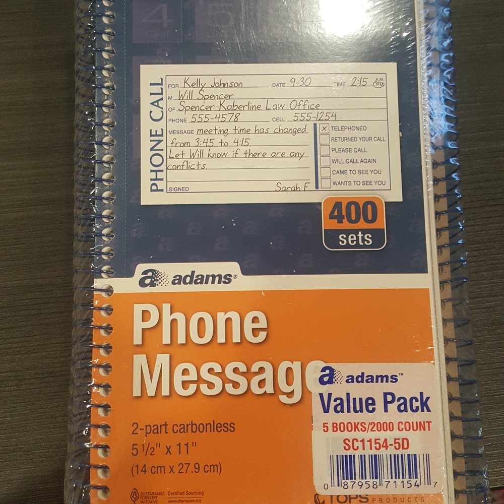 Phone message books (five pack)